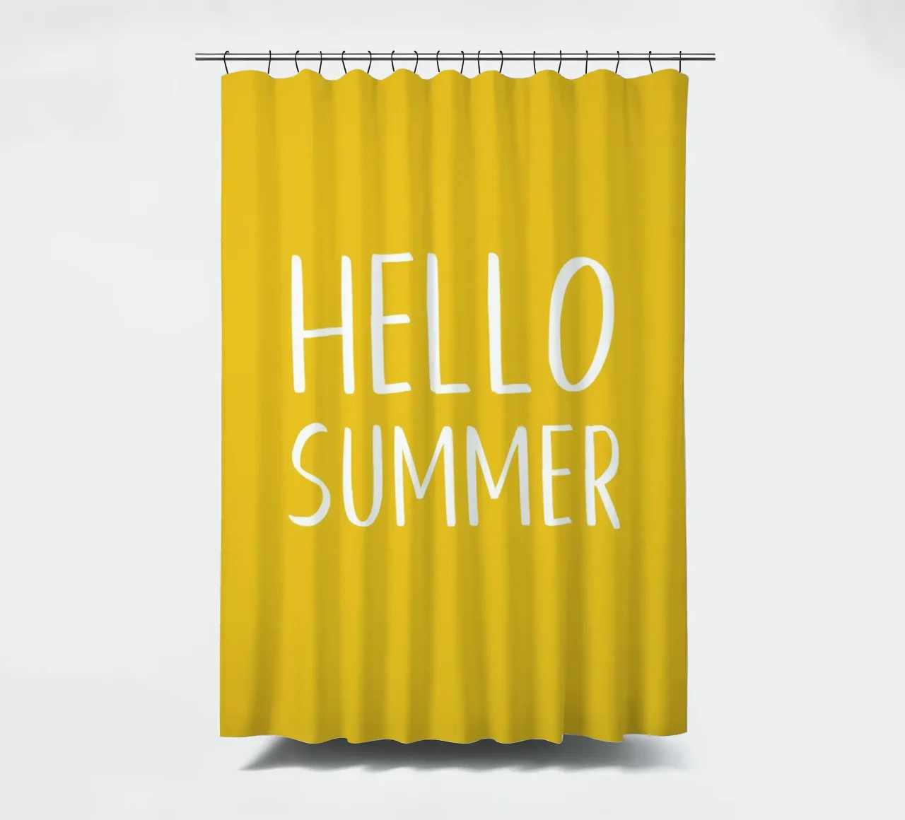 Hello Summer – Hand Drawn Block Letters on Lemon Yellow shower curtain by Stilrausch