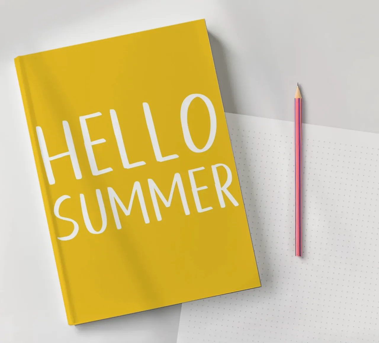 Hello Summer – Hand Drawn Block Letters on Lemon Yellow notebook by Stilrausch