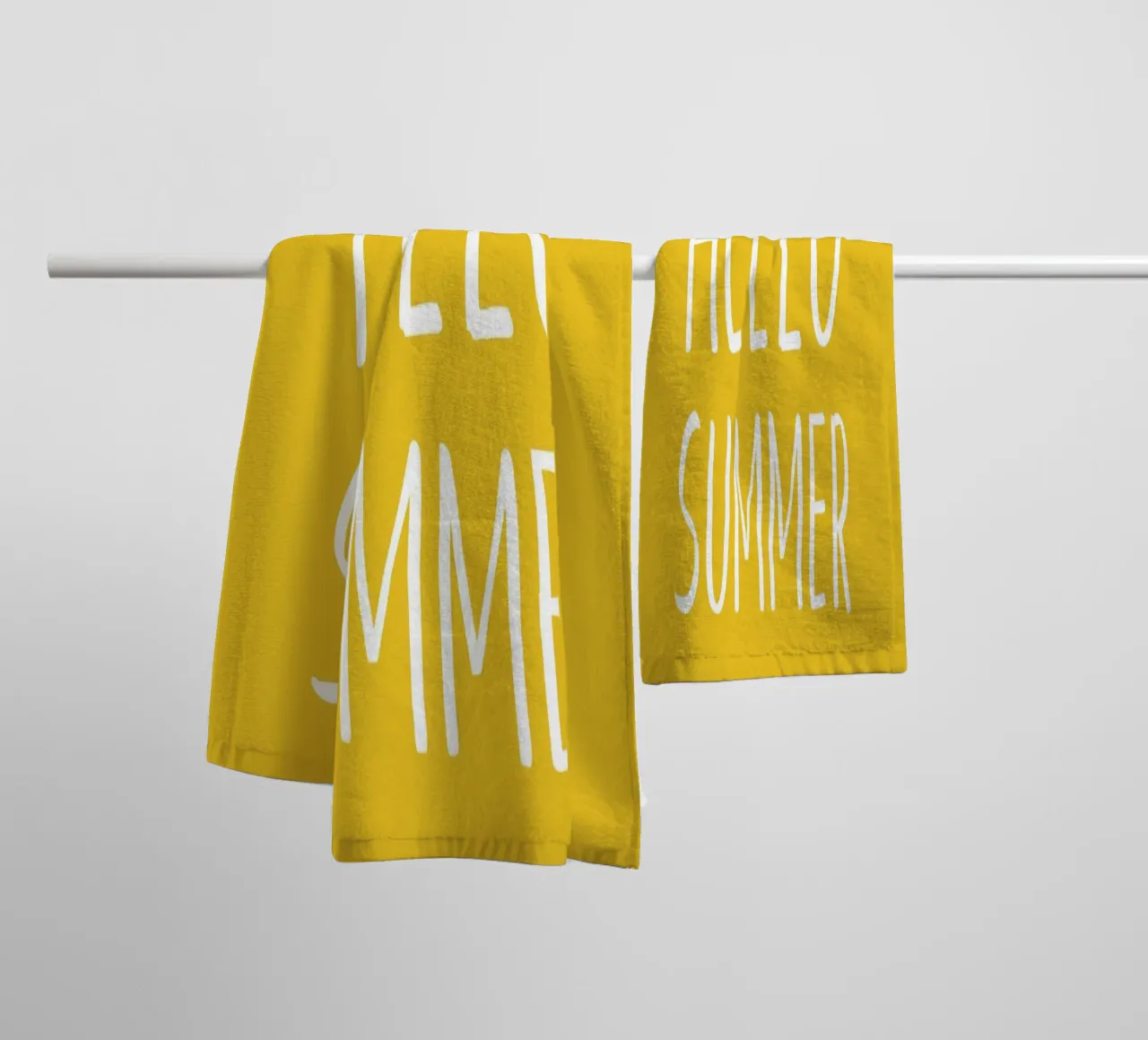 Hello Summer – Hand Drawn Block Letters on Lemon Yellow towel by Stilrausch