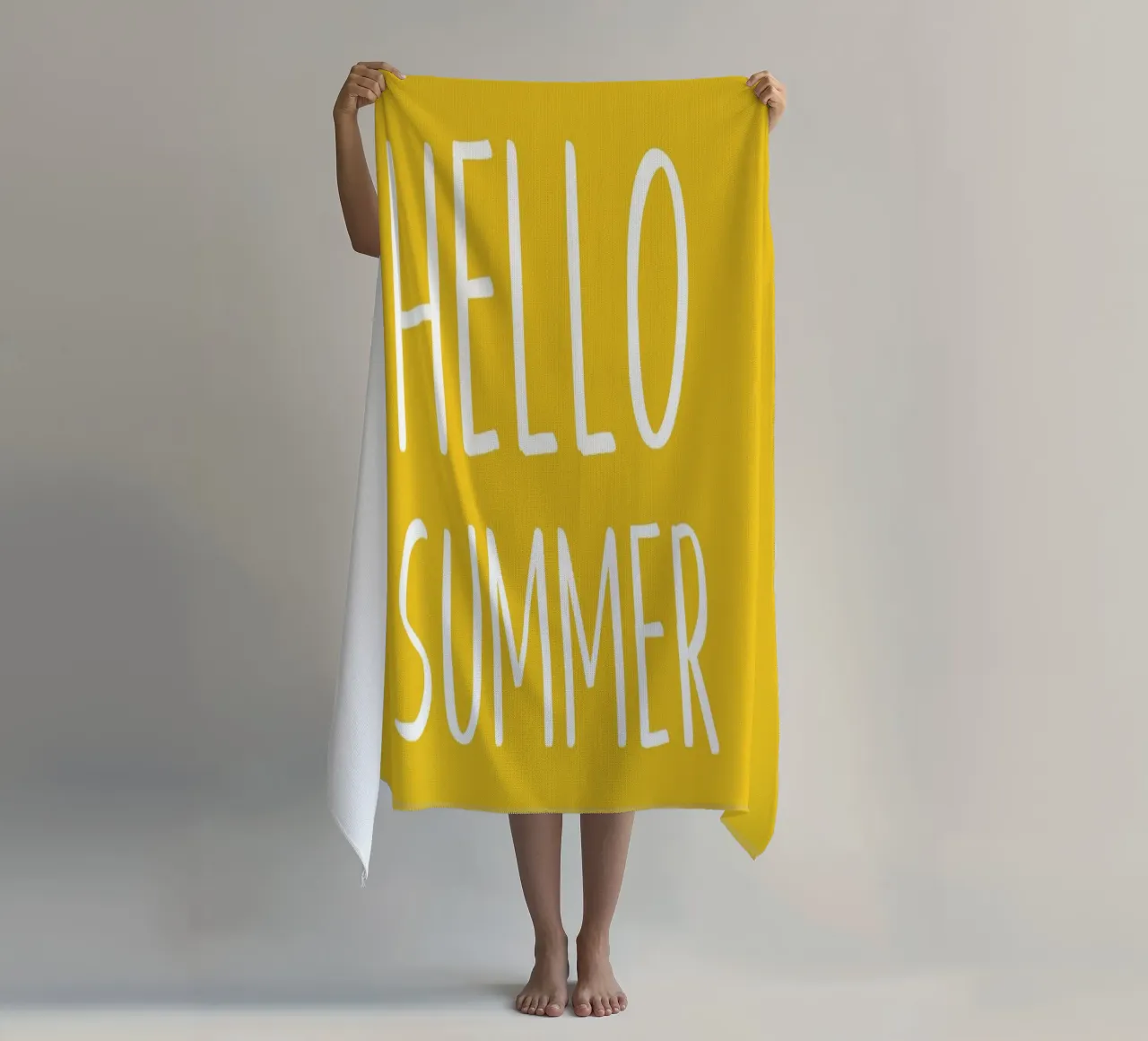 Hello Summer – Hand Drawn Block Letters on Lemon Yellow beach towel by Stilrausch