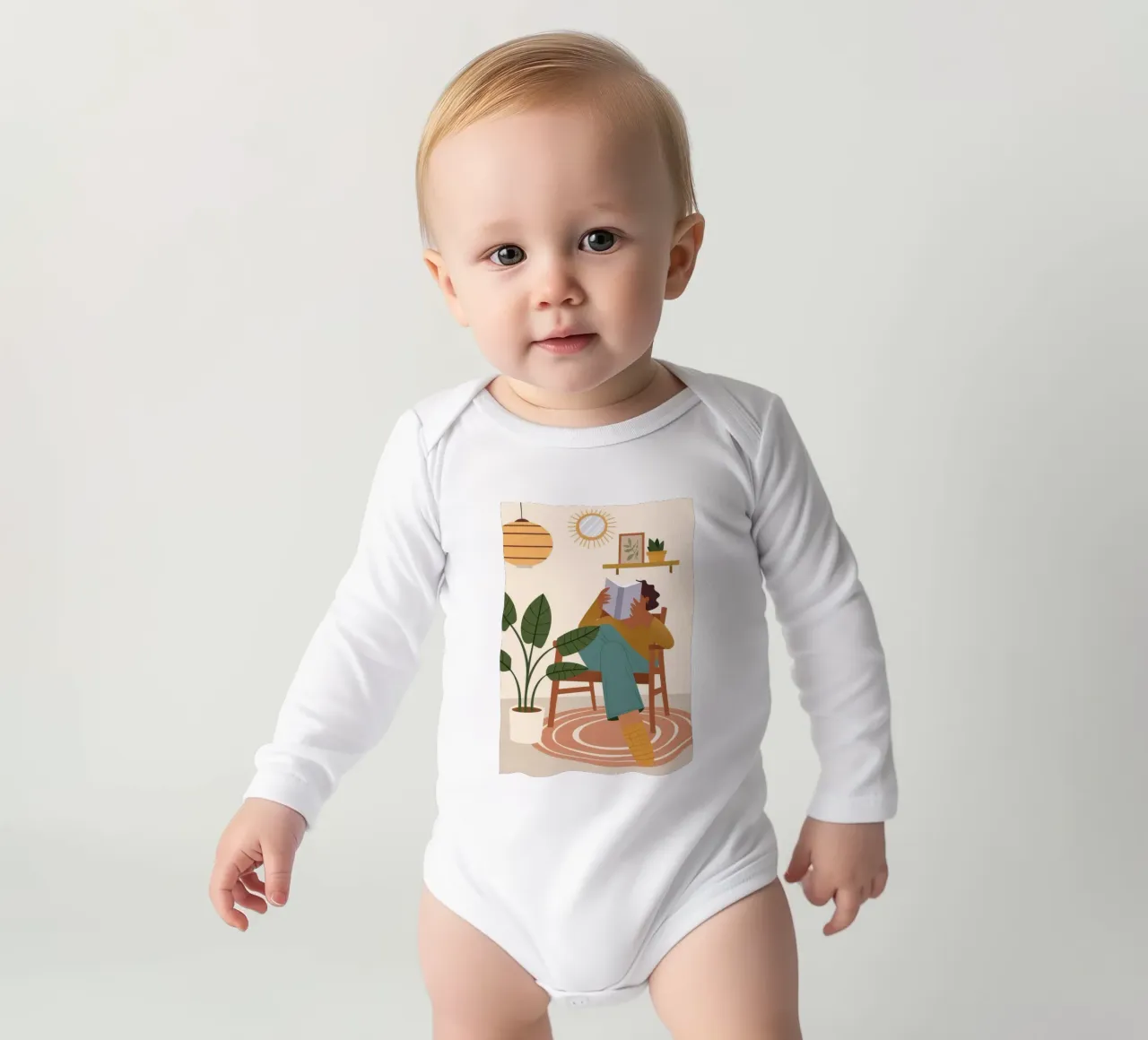 Serene Reading Corner long-sleeve baby romper by Fine Sanctuary