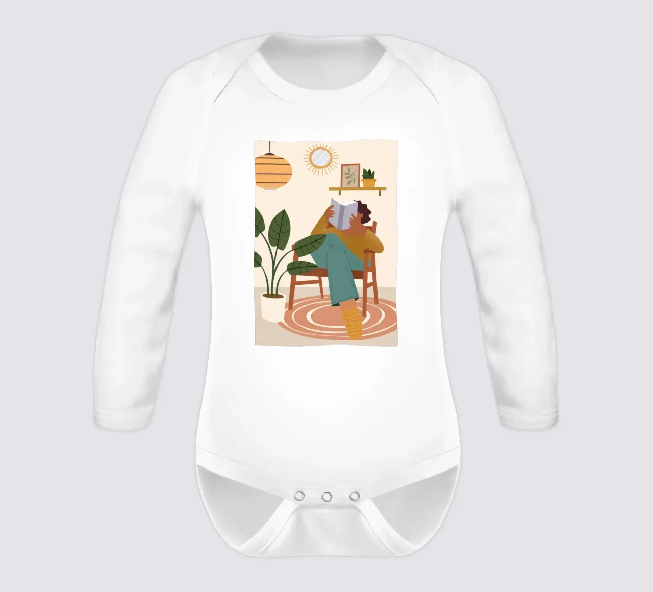 Serene Reading Corner long-sleeve baby romper by Fine Sanctuary