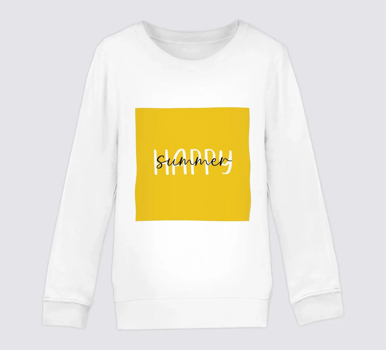 Happy Summer - Handgezeichneter weißer schwarzer Text auf zitronengelb Kinder Sweatshirt von Stilrausch