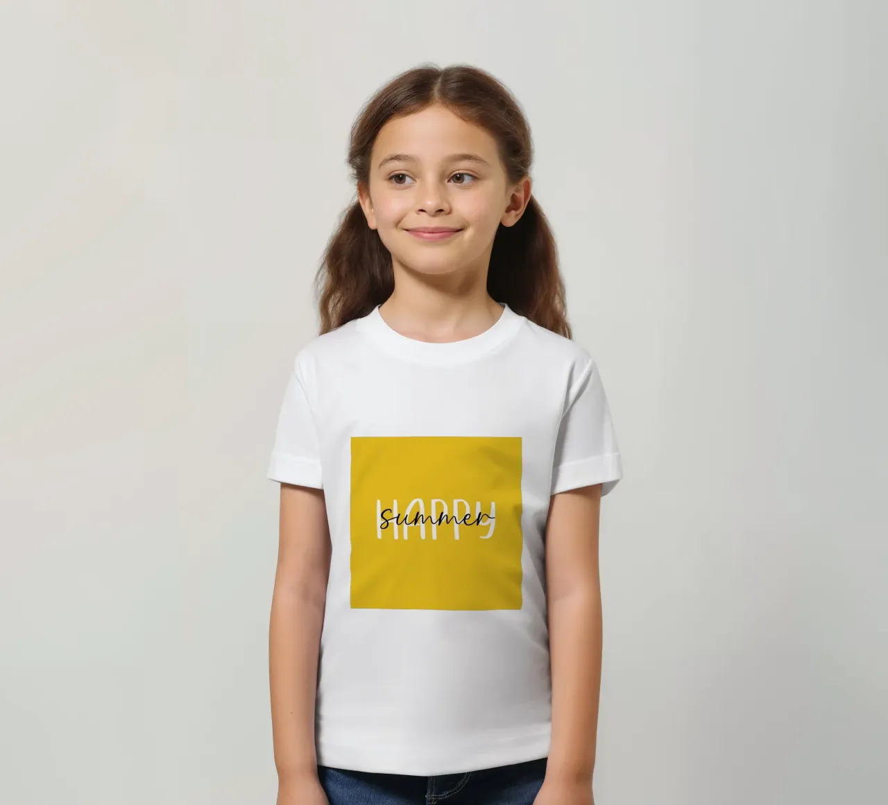 Happy Summer – Hand Drawn White Black Text on Lemon Yellow kids t-shirt by Stilrausch