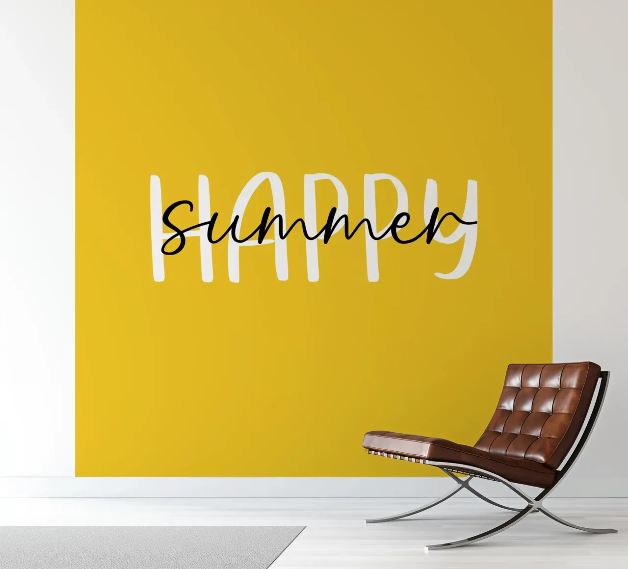 Happy Summer – Hand Drawn White Black Text on Lemon Yellow photo wallpaper by Stilrausch