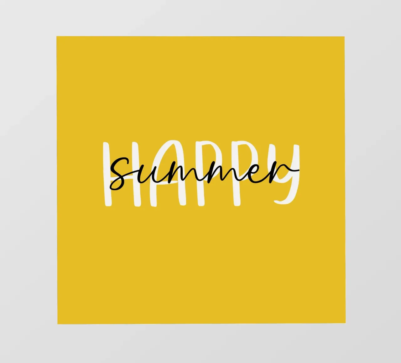 Happy Summer - Handgezeichneter weißer schwarzer Text auf zitronengelb PVC Plane von Stilrausch