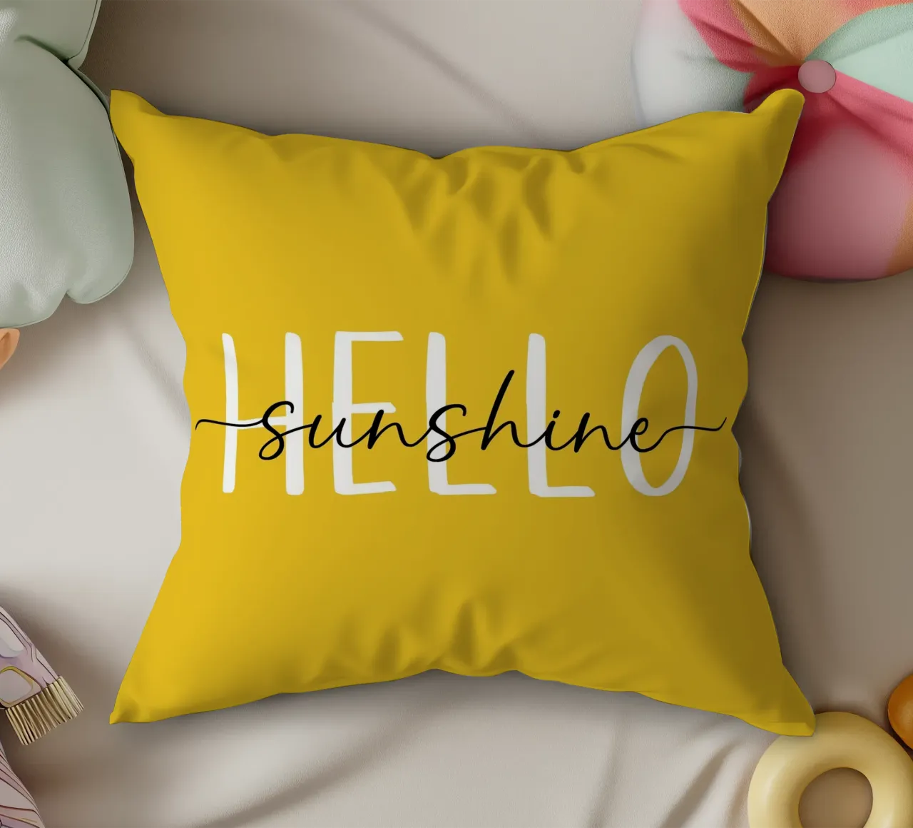 Hello Sunshine - Lettere in grassetto disegnate a mano in bianco e nero cuscino da Stilrausch