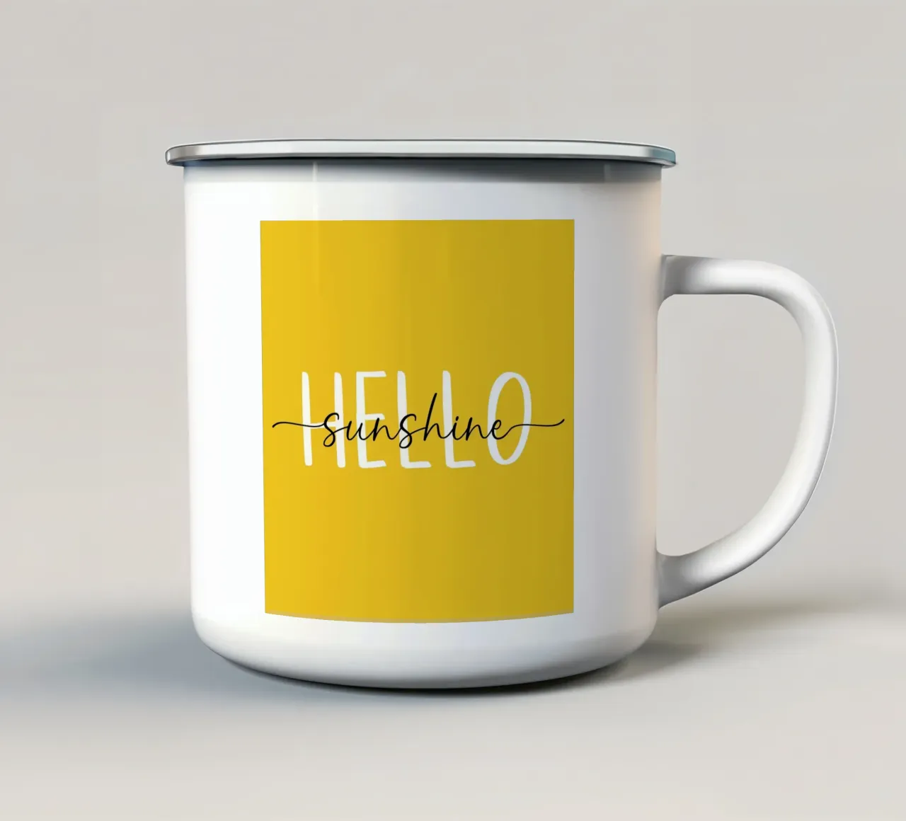 Hello Sunshine - Lettere in grassetto disegnate a mano in bianco e nero tazza in smalto da Stilrausch
