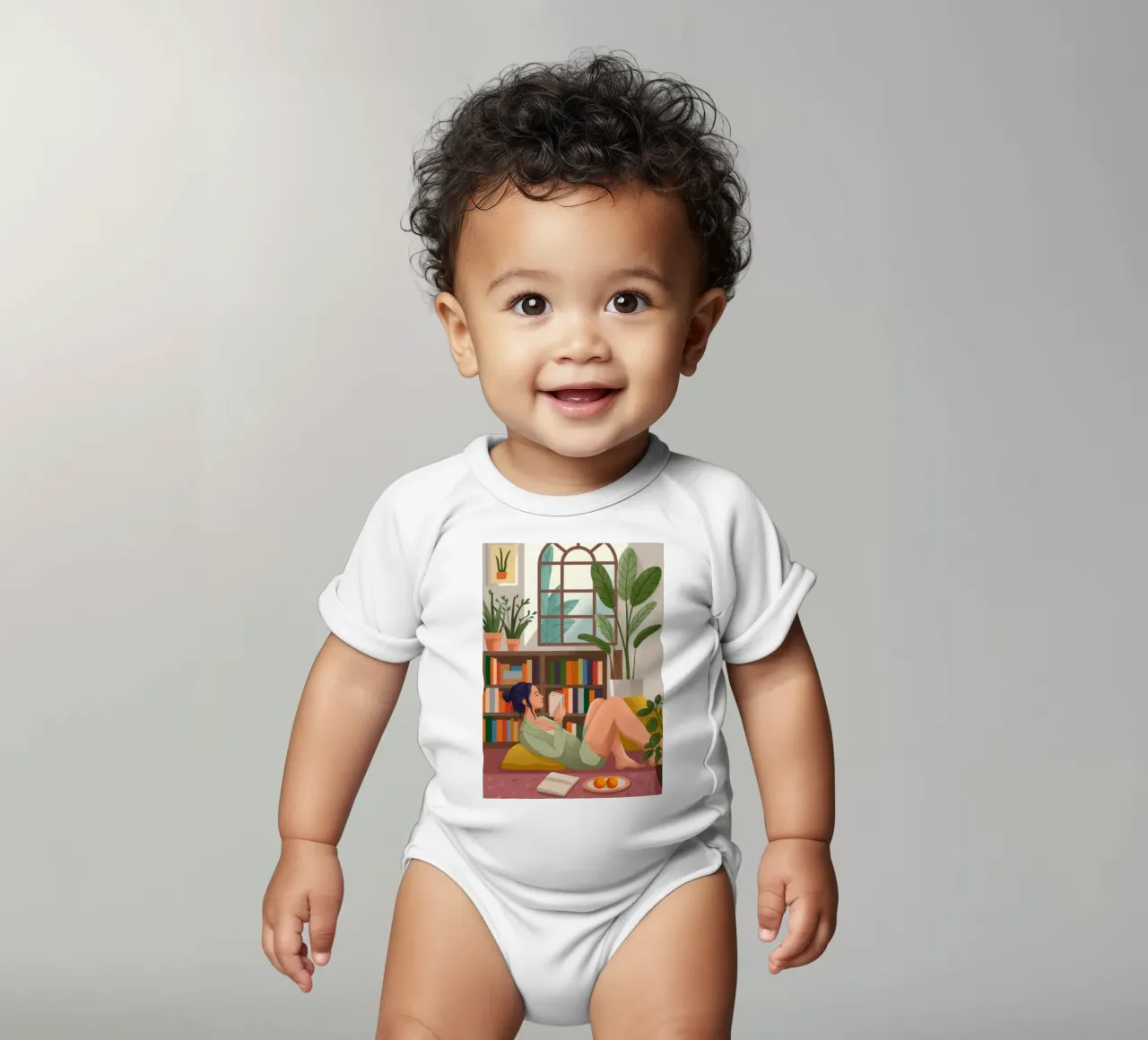 Ruhiger Rückzugsort in der Bibliothek Kurzarm Babybody von Fine Sanctuary