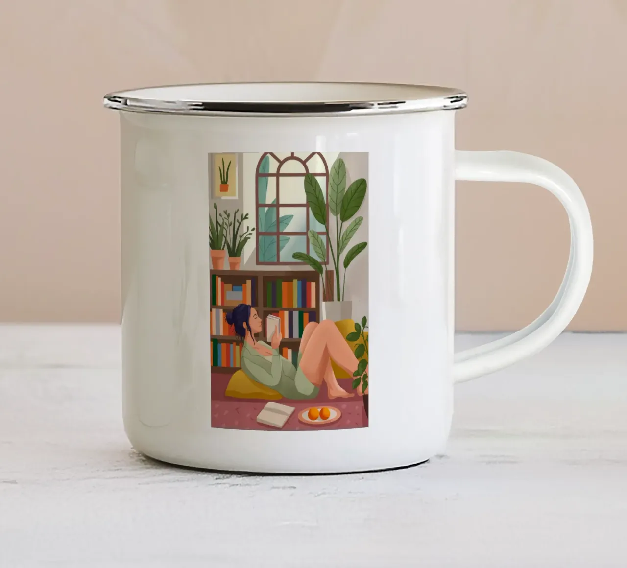 Ritiro tranquillo in biblioteca tazza in smalto da Fine Sanctuary