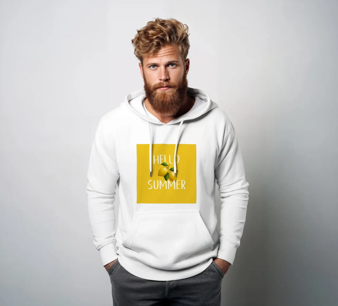 Hello Summer - Testo bianco con illustrazione di limoni freschi felpa con cappuccio da Stilrausch