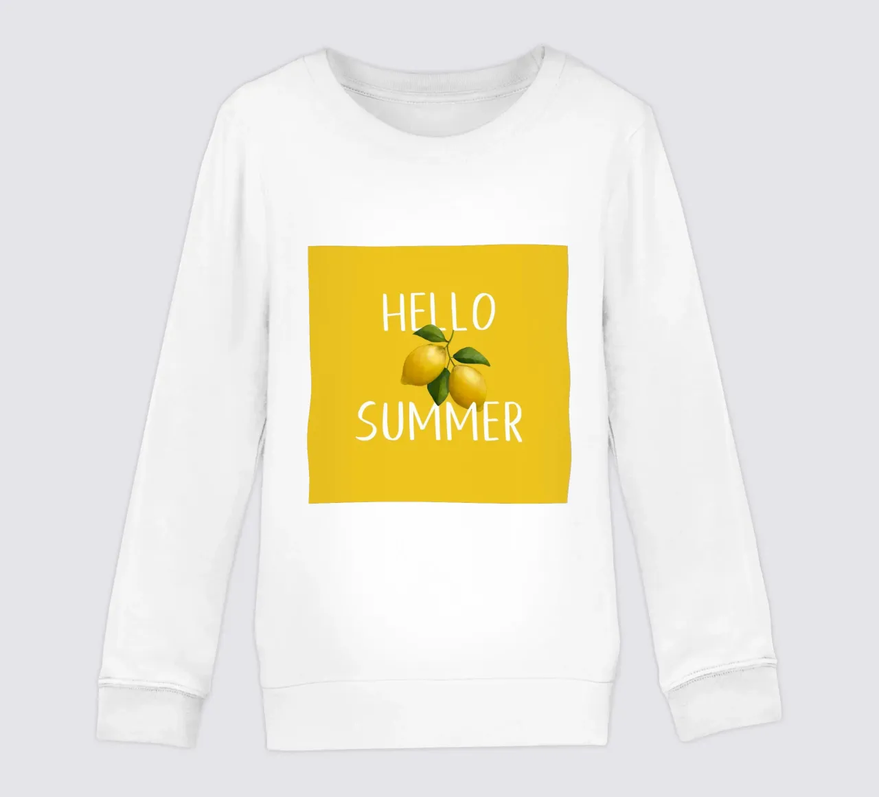 Hello Summer – White Text with Fresh Lemons Illustration kids sweatshirt by Stilrausch