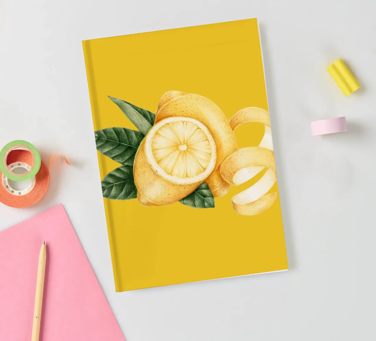 Lemons on Yellow Background – Fresh & Juicy Pattern notebook by Stilrausch