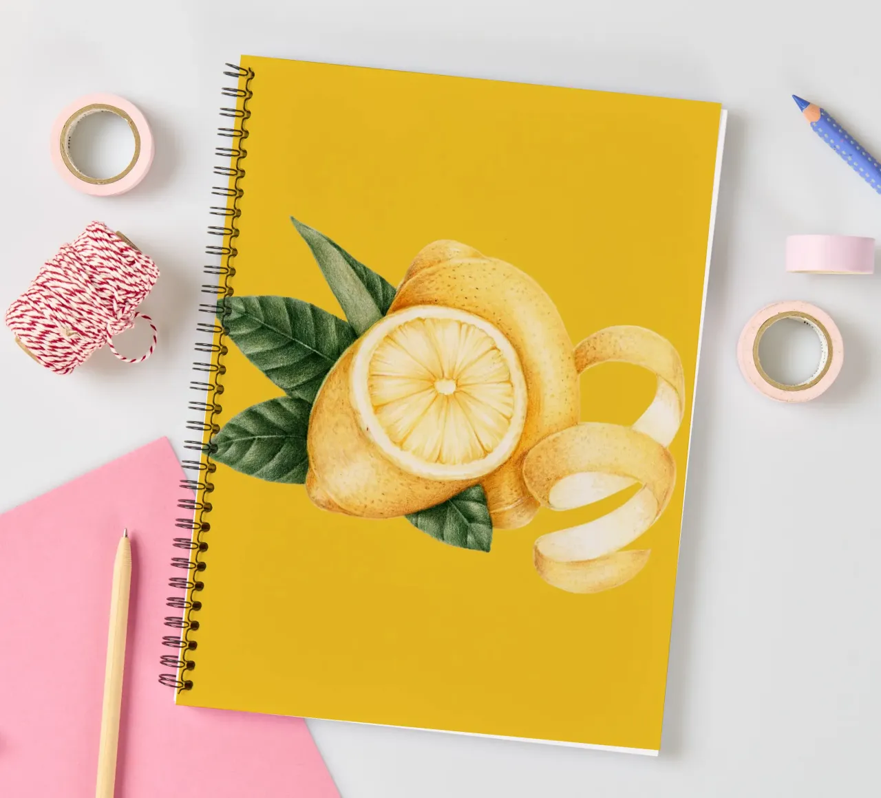 Lemons on Yellow Background – Fresh & Juicy Pattern spiral notebook by Stilrausch