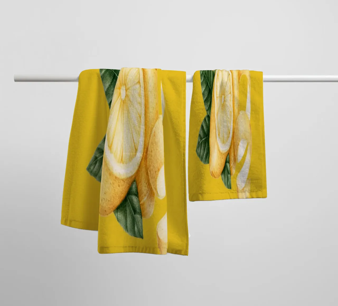 Lemons on Yellow Background – Fresh & Juicy Pattern towel by Stilrausch