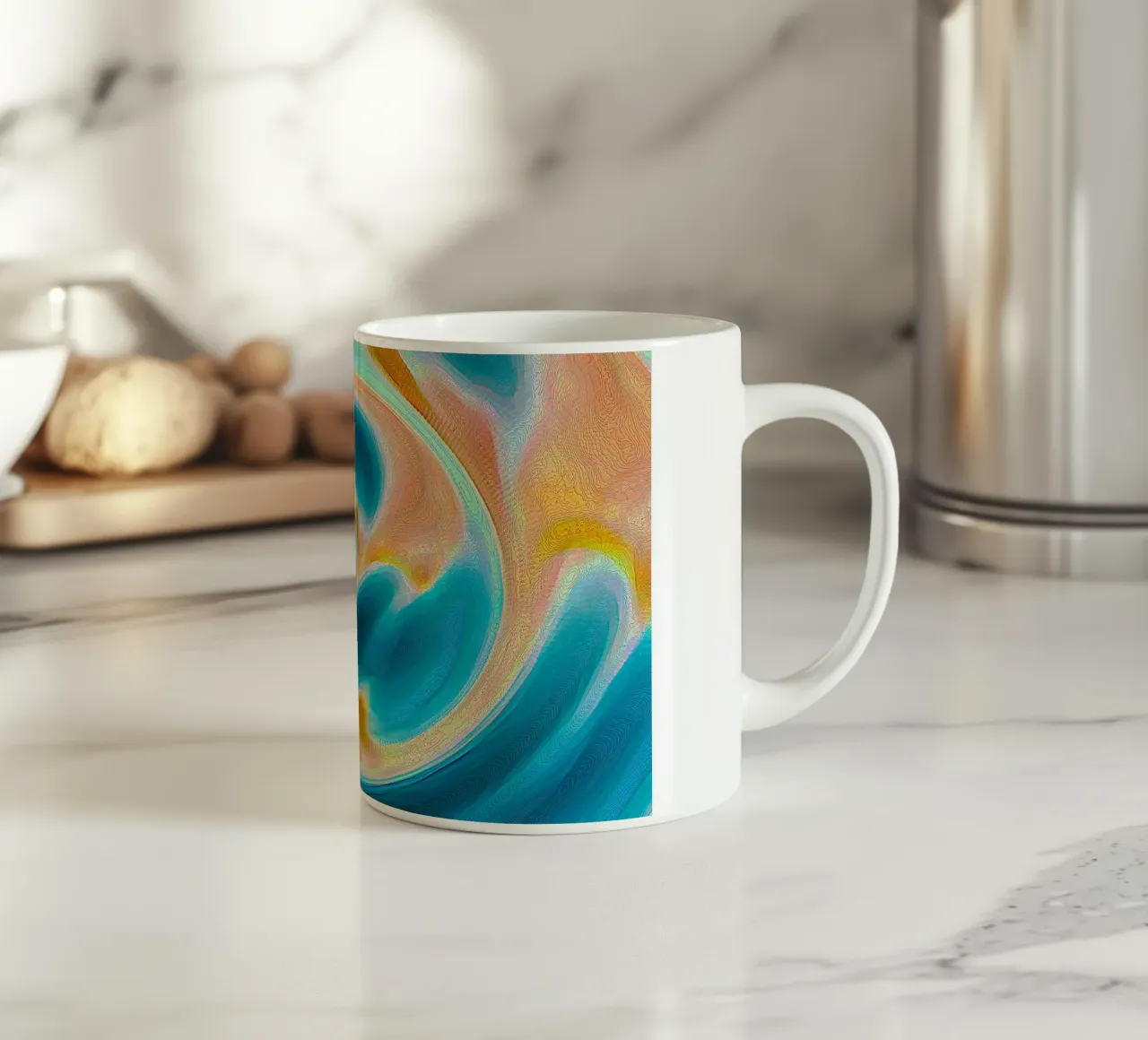 Lagune virtuali in blu e turchese tazza in ceramica da Gürsel Yesil Digital Art