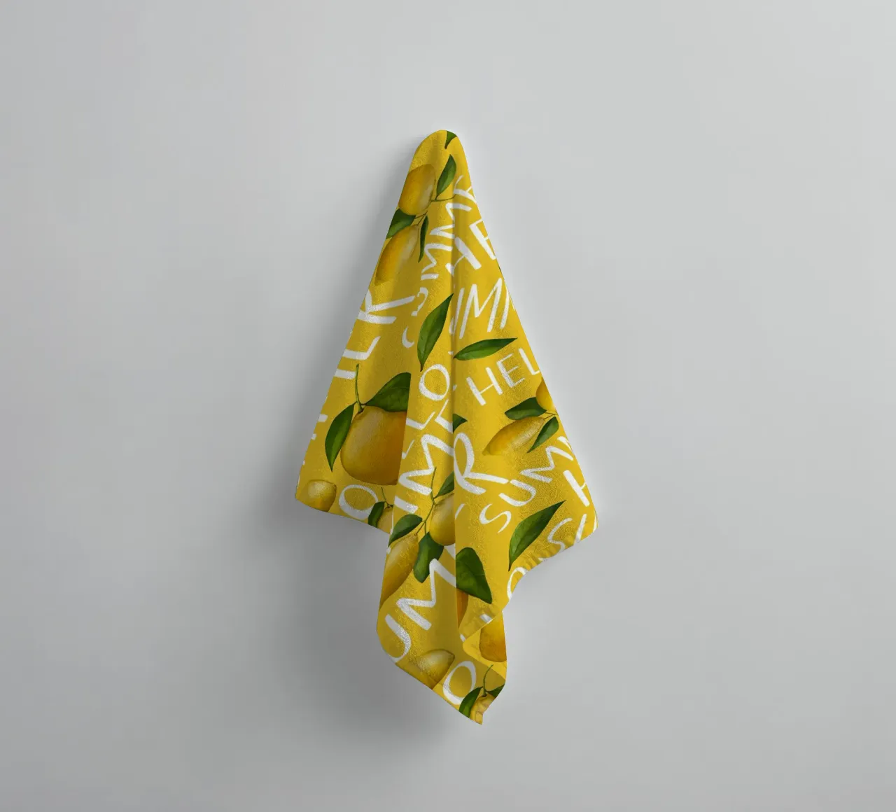 Hello Summer with Lemons on Yellow Background – Fresh Patter towel by Stilrausch