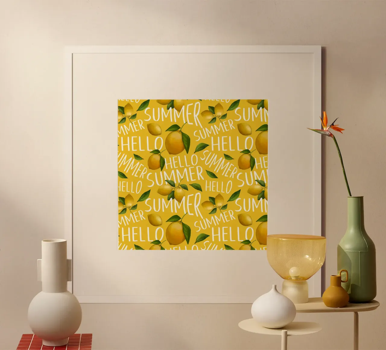 Bonjour l'été avec des citrons sur fond jaune - Fresh Patter poster de Stilrausch