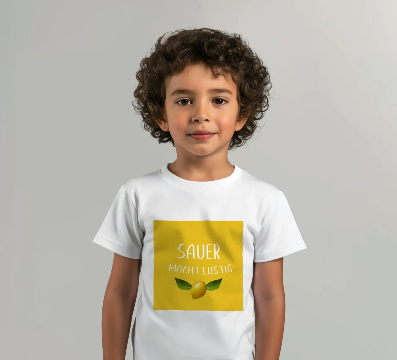 Sauer Macht Lustig – Lemon on Yellow Background kids t-shirt by Stilrausch