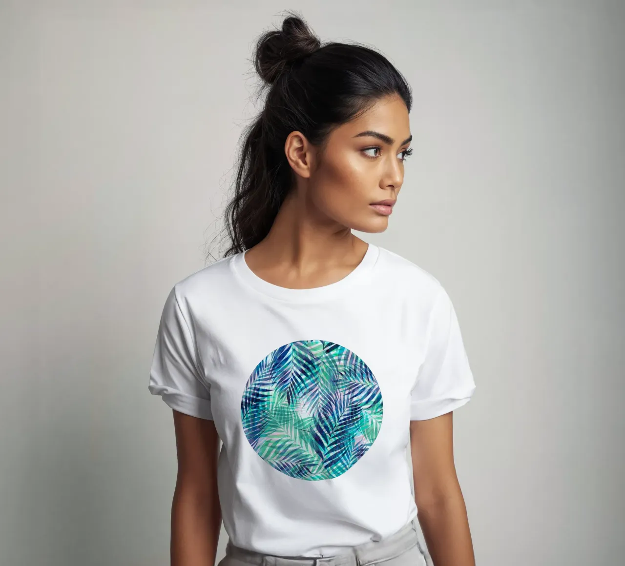 Palm Leaves Indigo Green t-shirt by SilverPegasus