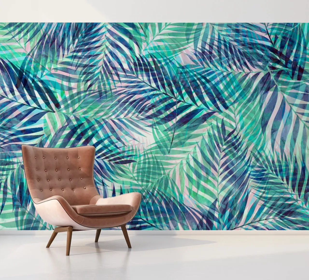 Palmbladeren Indigogroen fotobehang van SilverPegasus