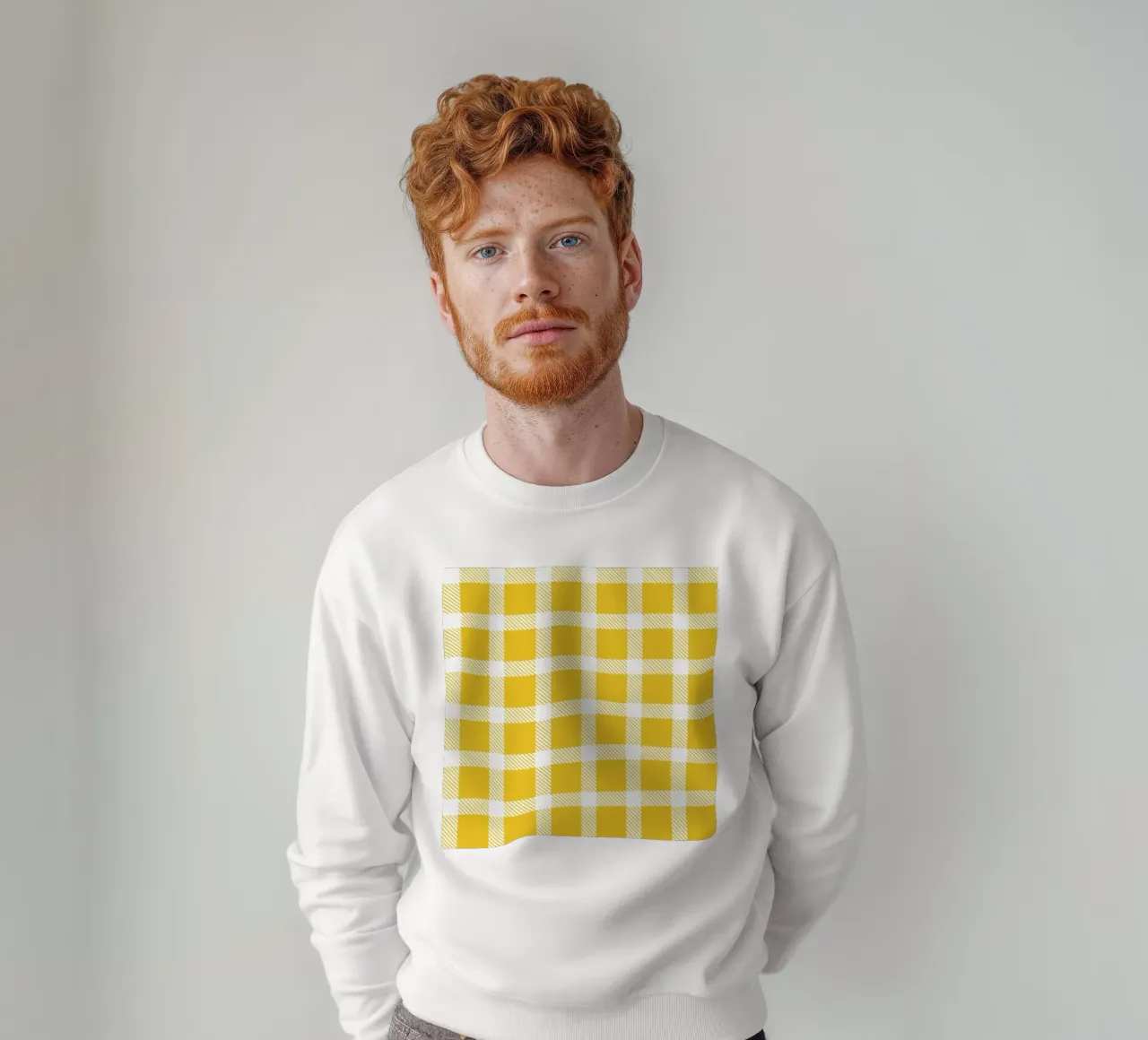 White Checkered Pattern on Yellow Background sweatshirt by Stilrausch