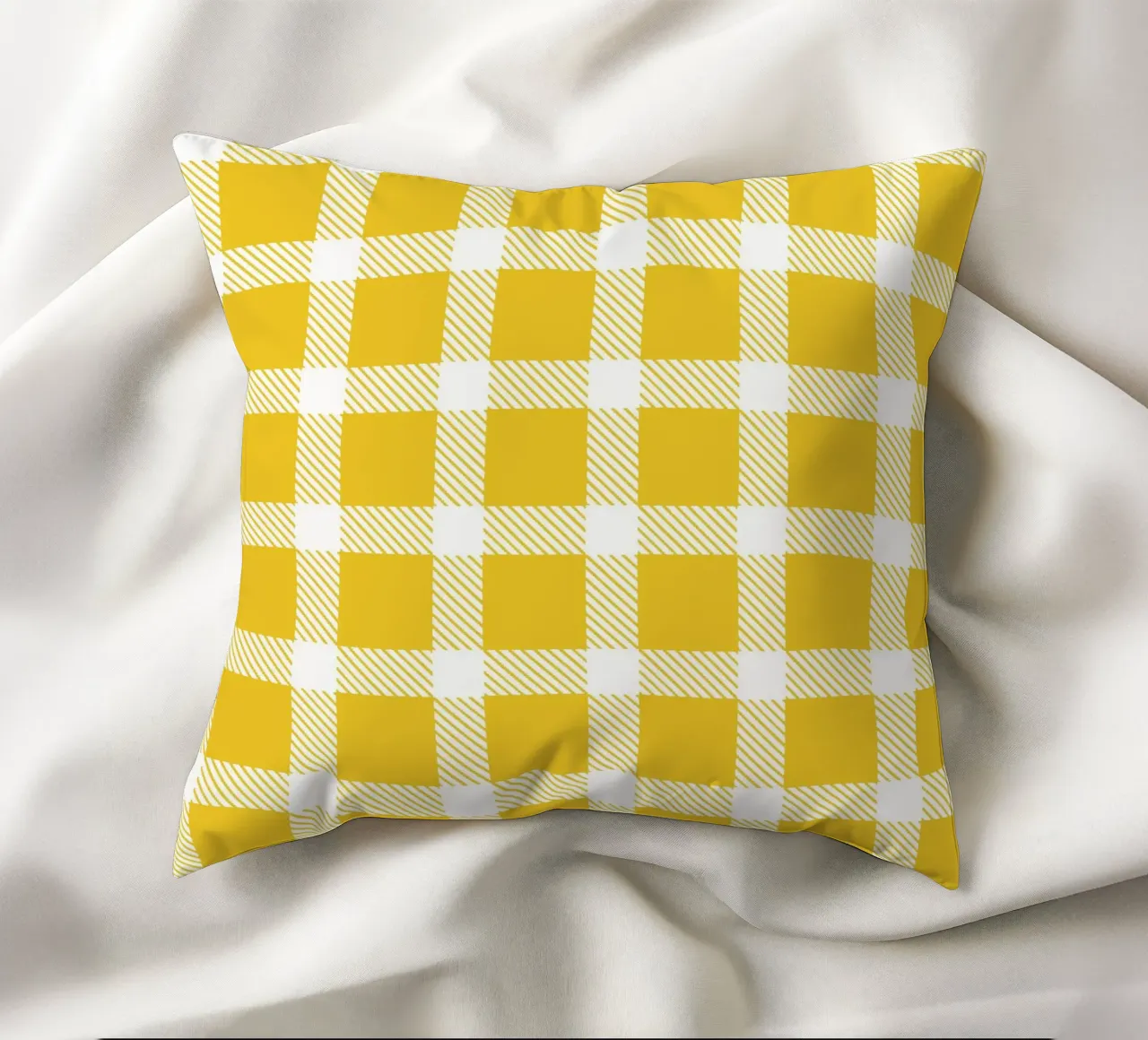 White Checkered Pattern on Yellow Background decorative cushion by Stilrausch