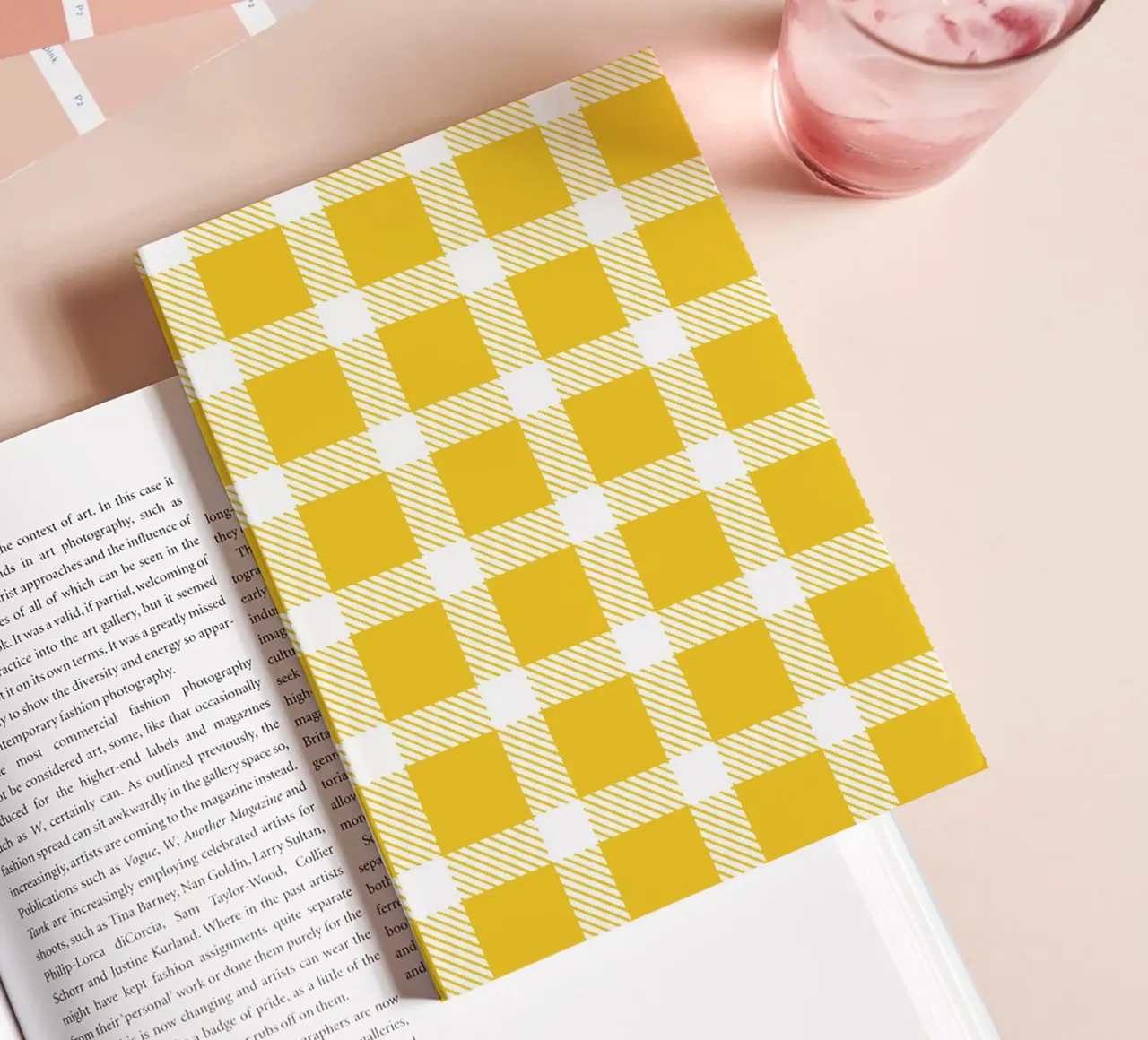 White Checkered Pattern on Yellow Background notebook by Stilrausch