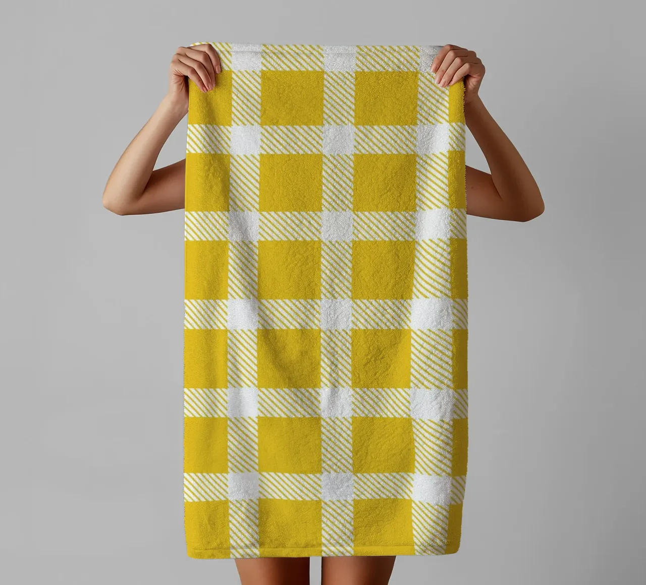White Checkered Pattern on Yellow Background towel by Stilrausch