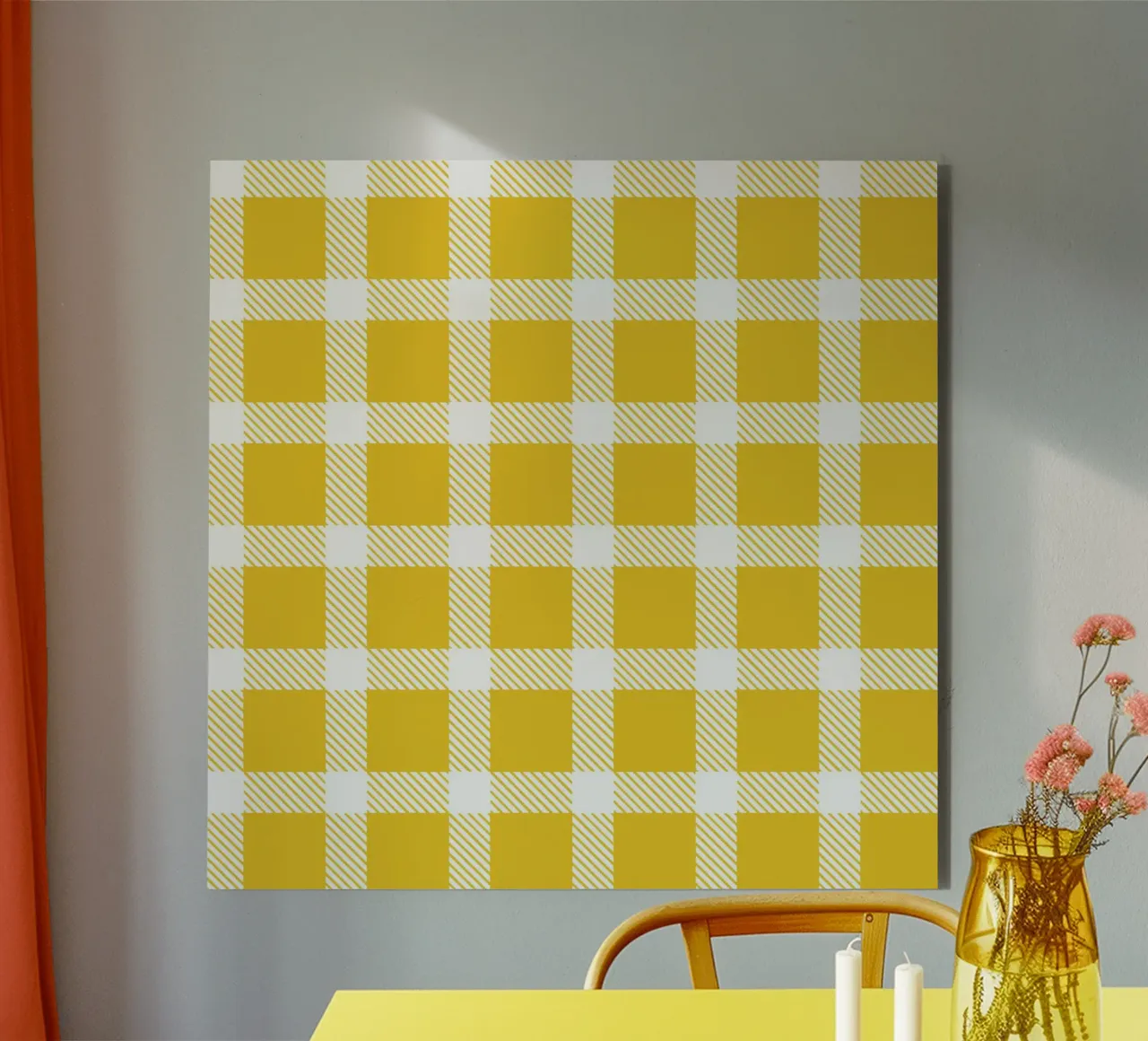 White Checkered Pattern on Yellow Background alu-dibond by Stilrausch