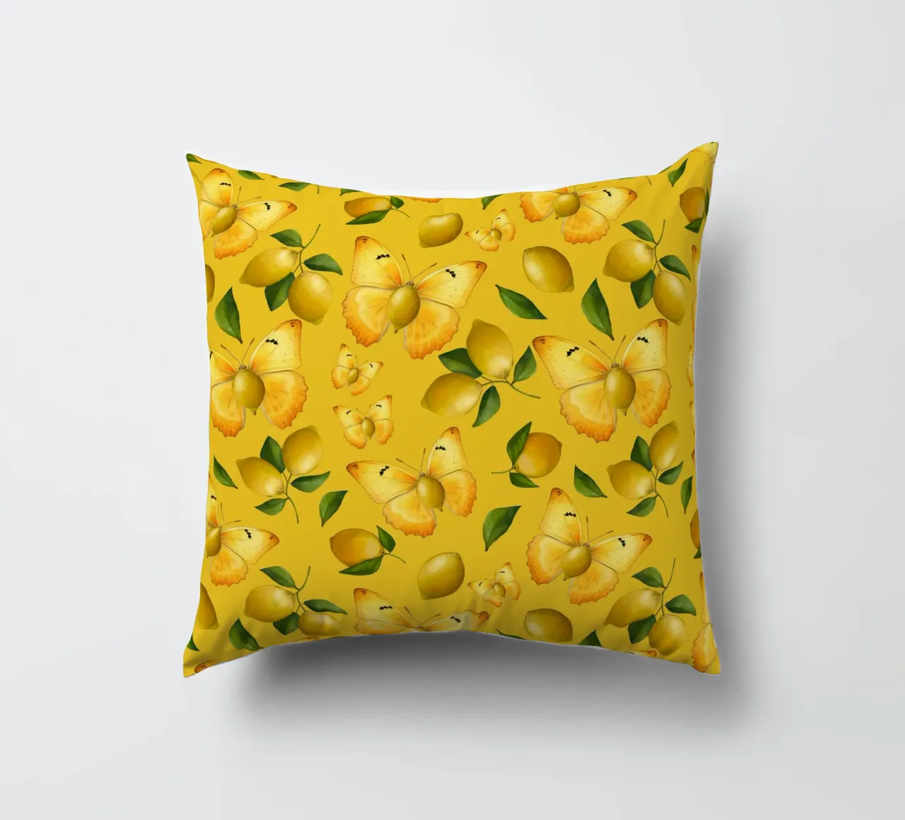 Lemon Butterfly Pattern on Yellow Background decorative cushion by Stilrausch