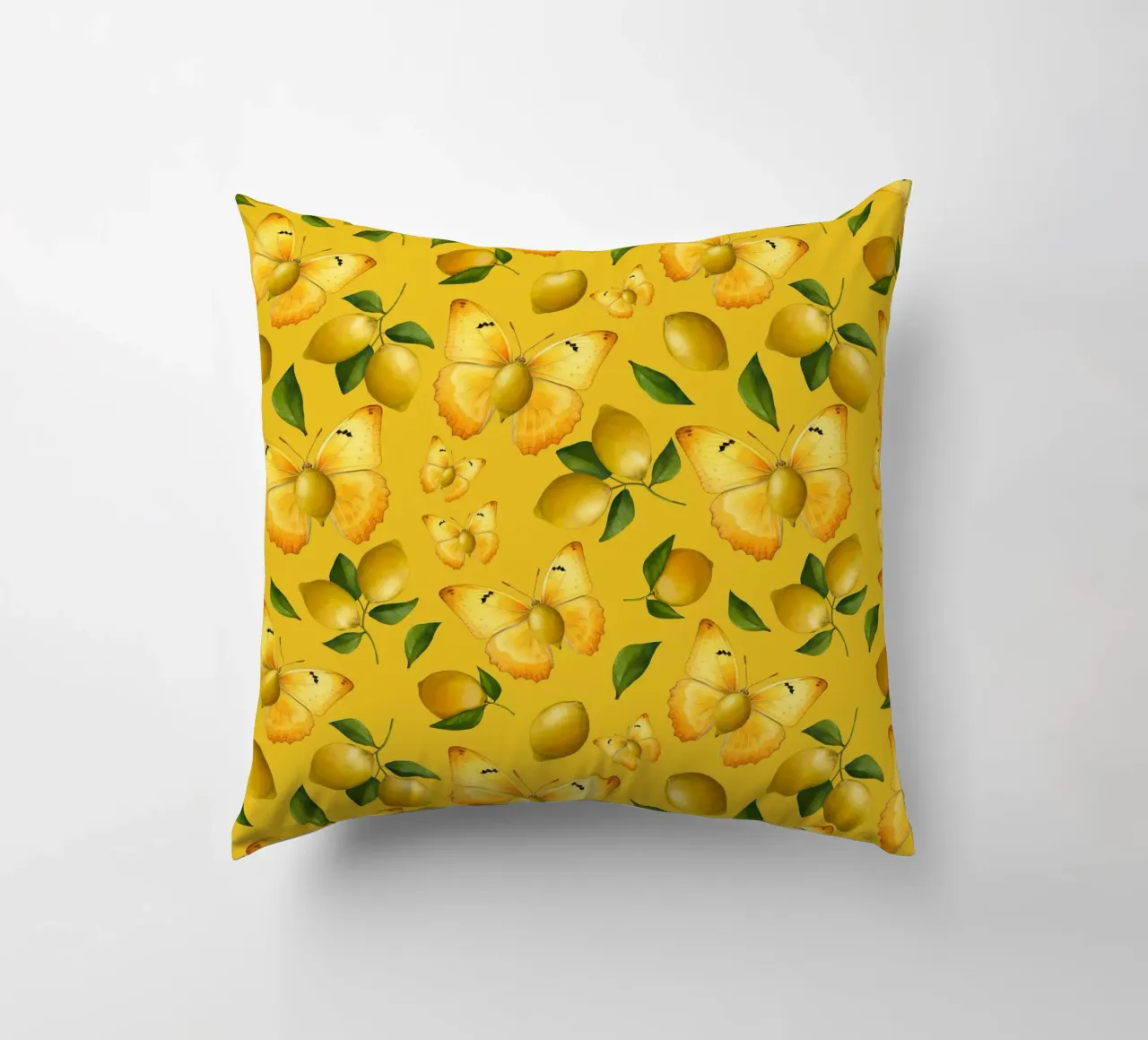 Lemon Butterfly Pattern on Yellow Background decorative cushion by Stilrausch
