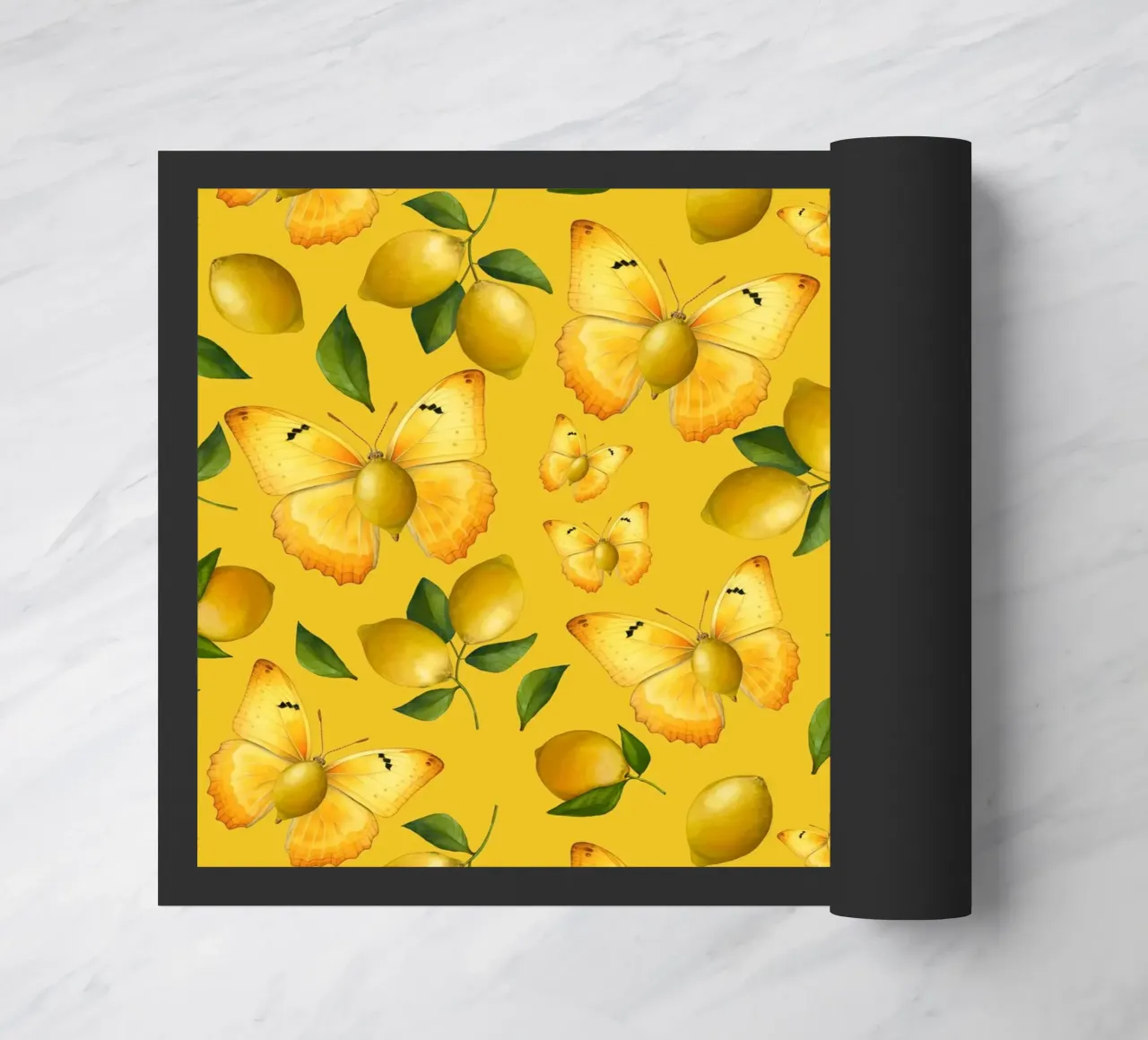 Lemon Butterfly Pattern on Yellow Background doormat by Stilrausch