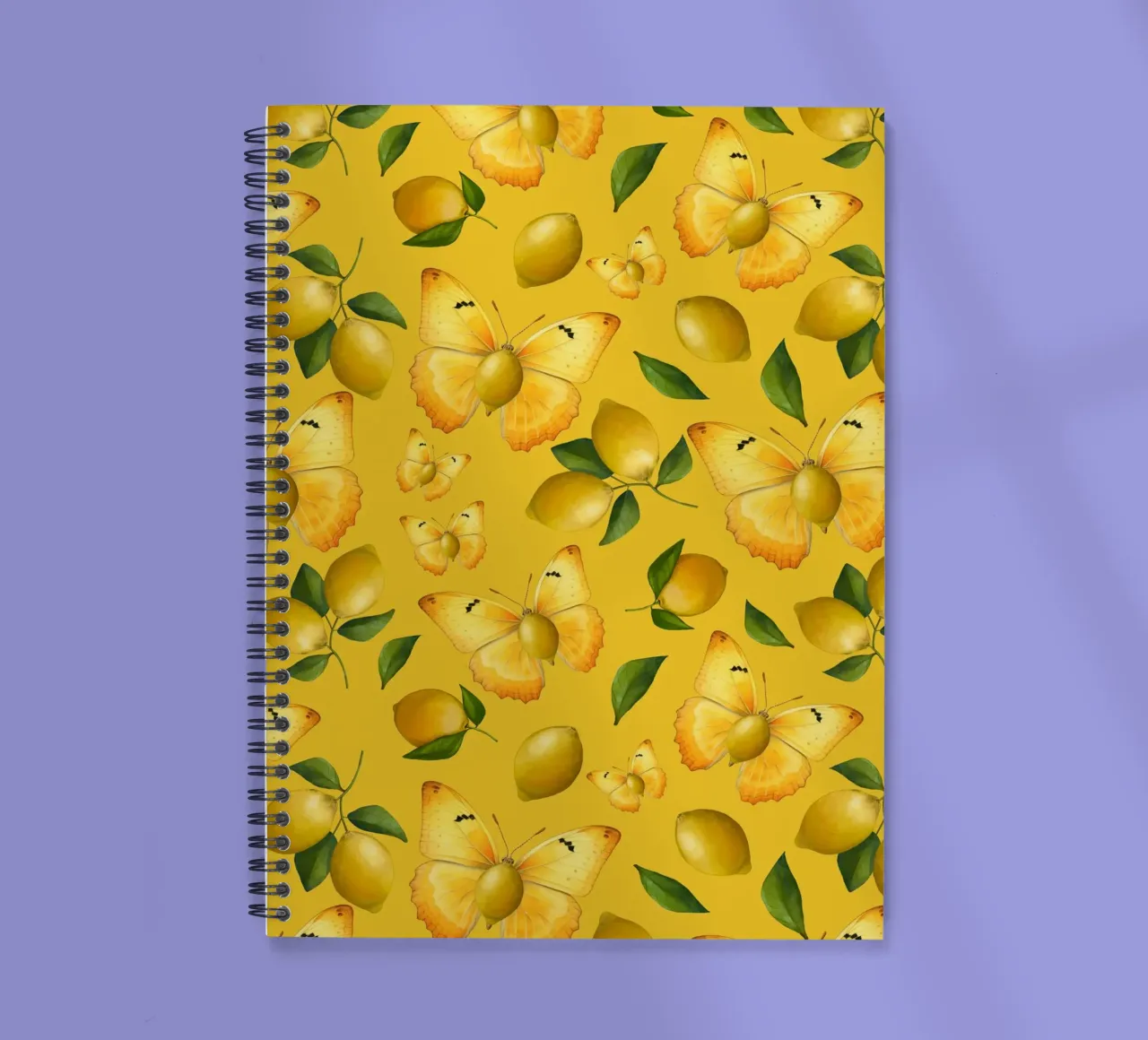 Lemon Butterfly Pattern on Yellow Background spiral notebook by Stilrausch