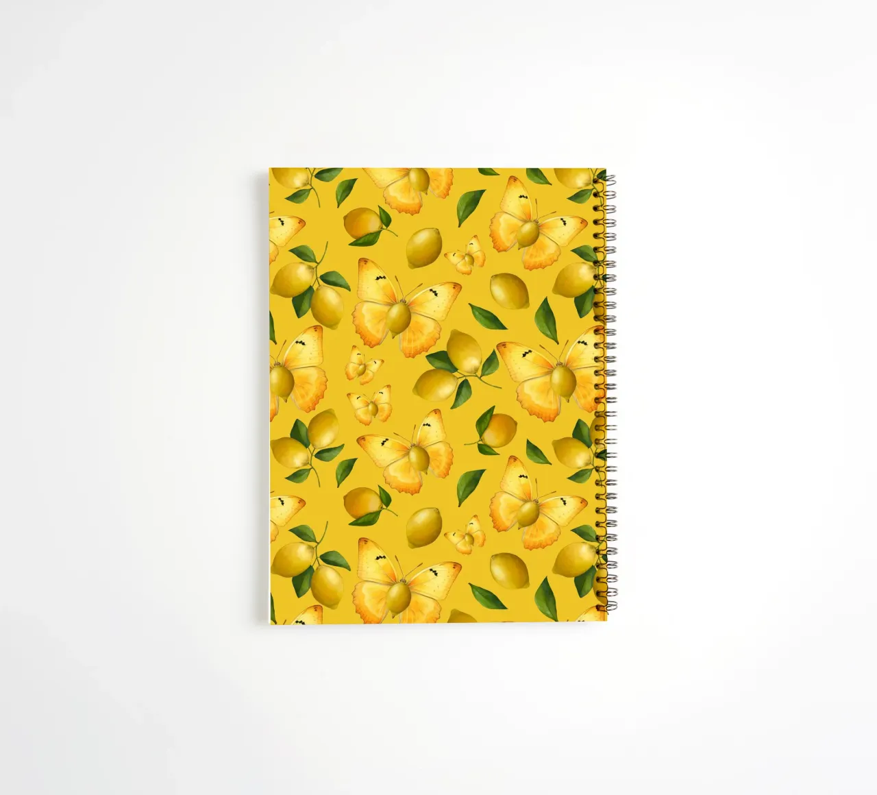 Lemon Butterfly Pattern on Yellow Background spiral notebook by Stilrausch