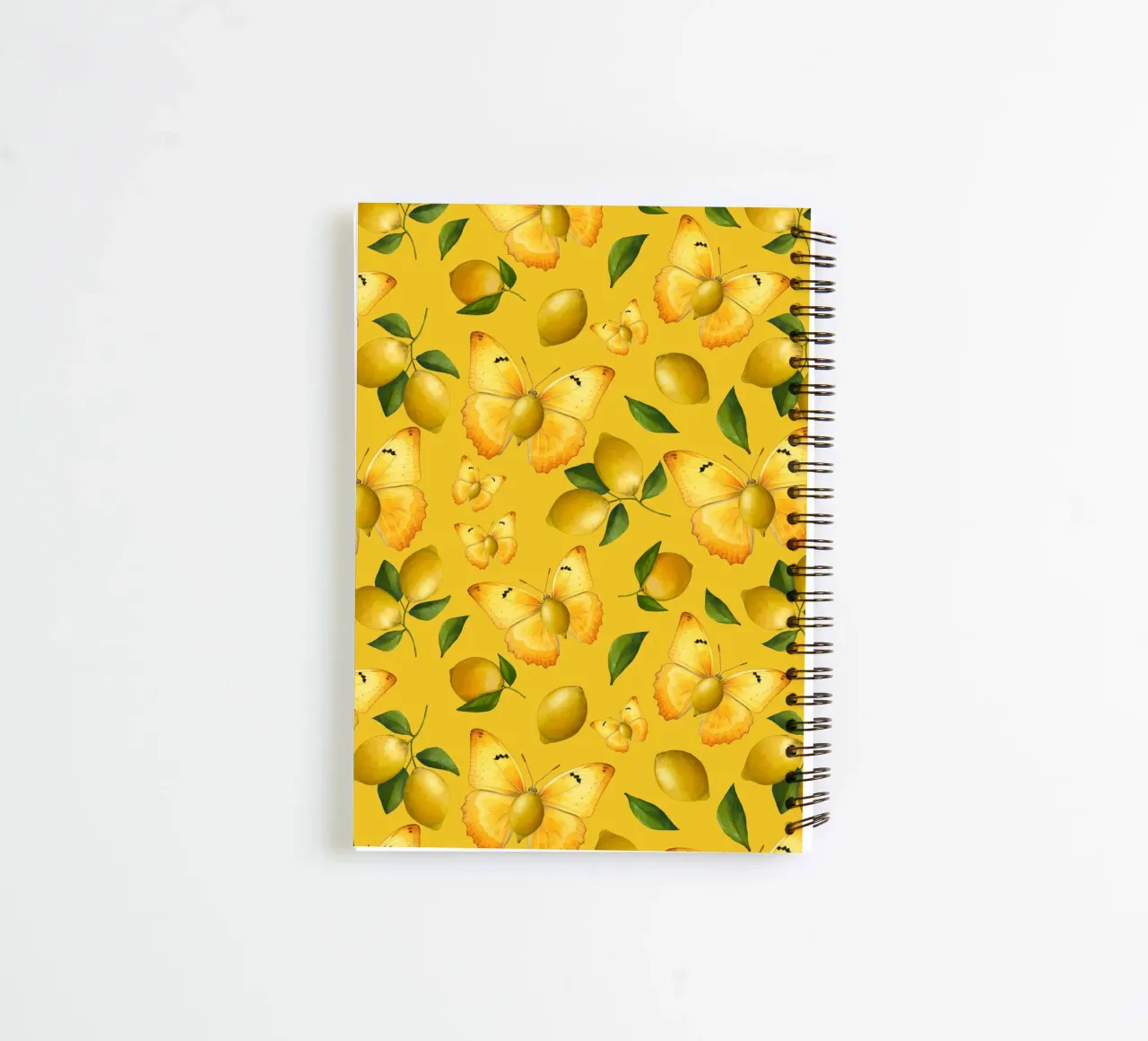 Lemon Butterfly Pattern on Yellow Background spiral notebook by Stilrausch