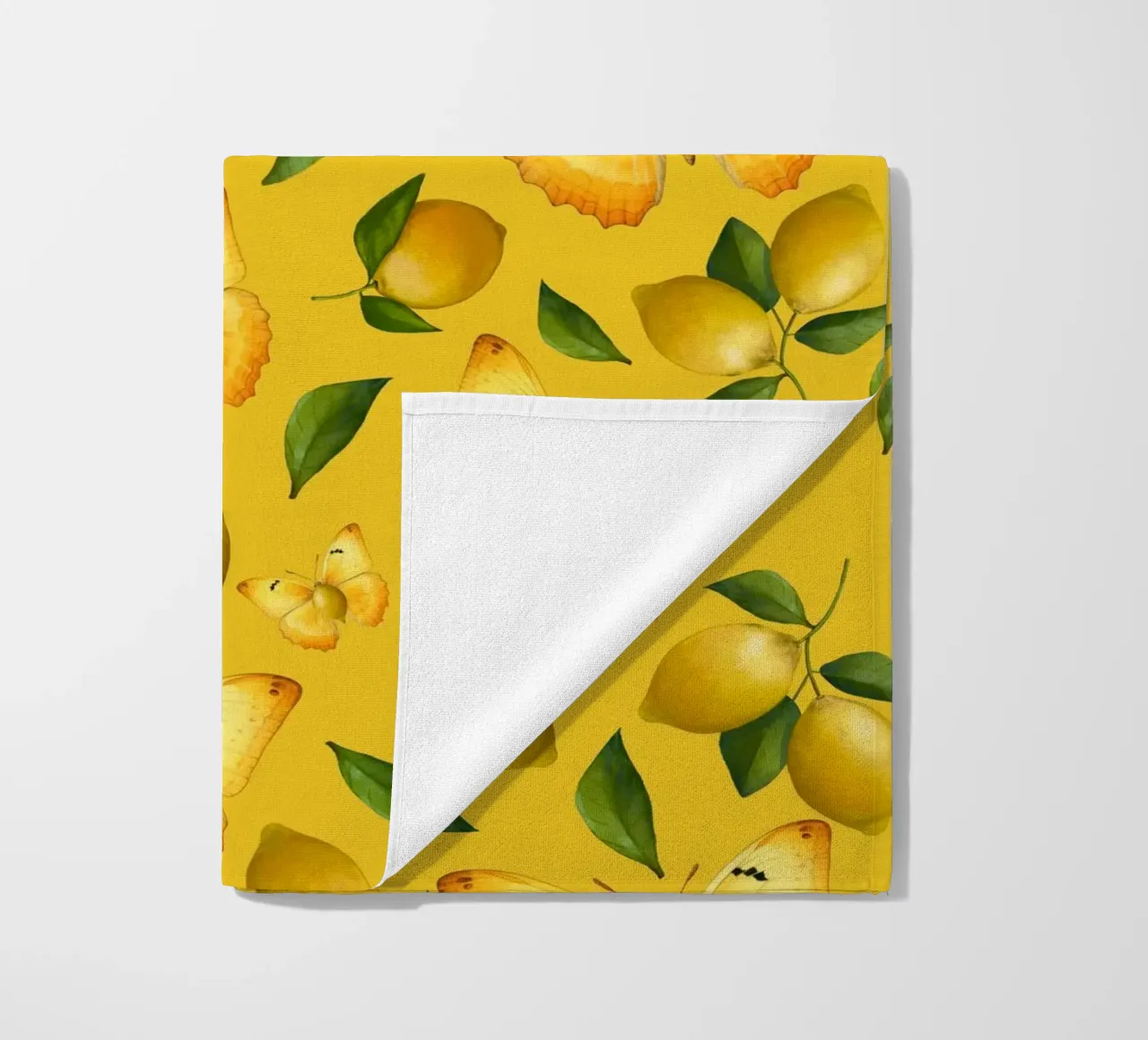 Lemon Butterfly Pattern on Yellow Background beach towel by Stilrausch