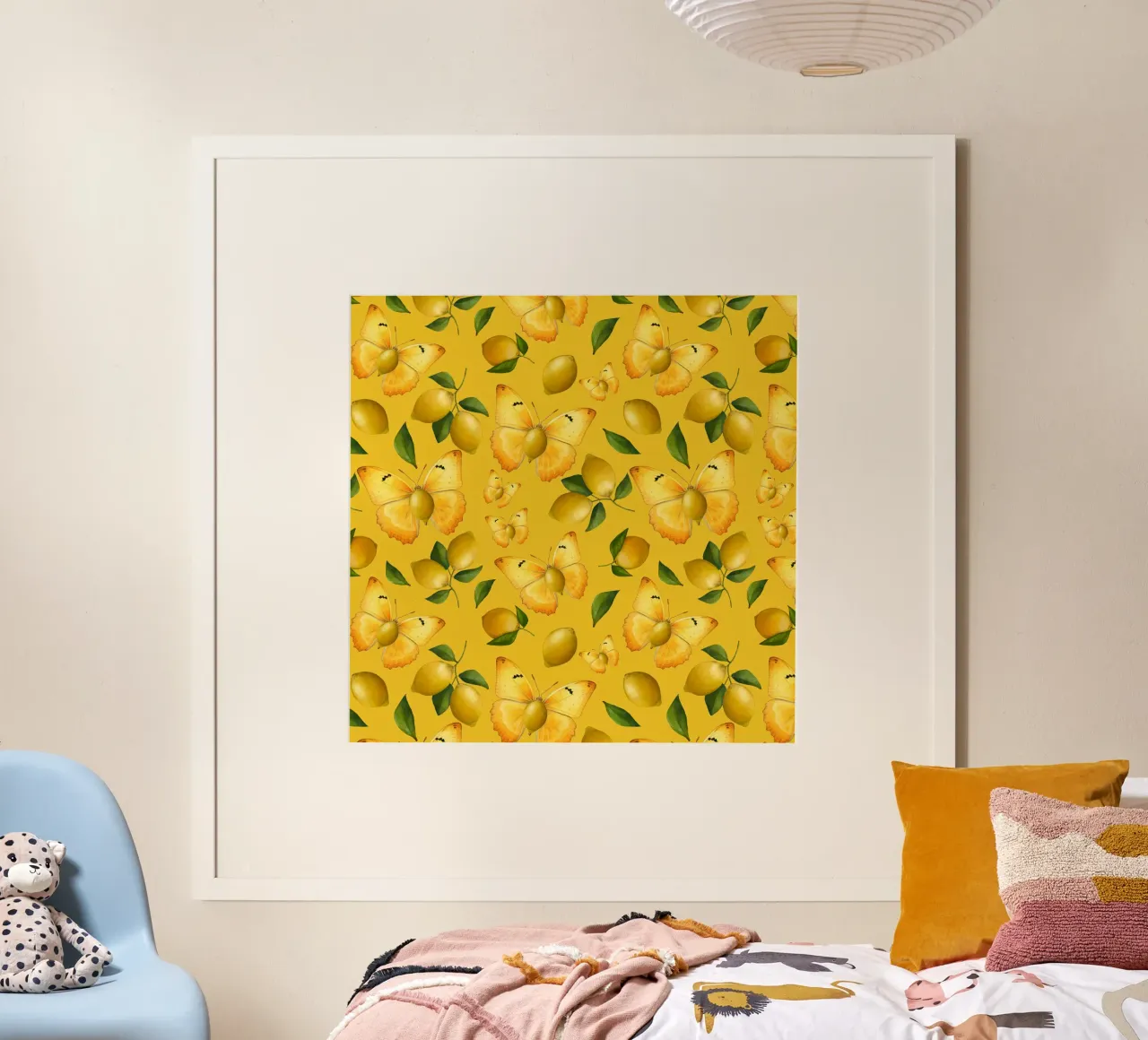 Lemon Butterfly Pattern on Yellow Background hahnemühle by Stilrausch