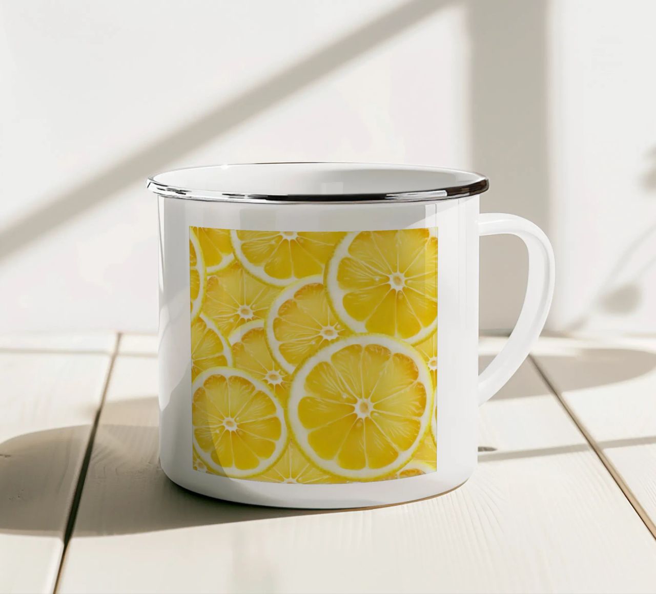 Motivo a fette di limone - Design fresco e agrumato tazza in smalto da Stilrausch