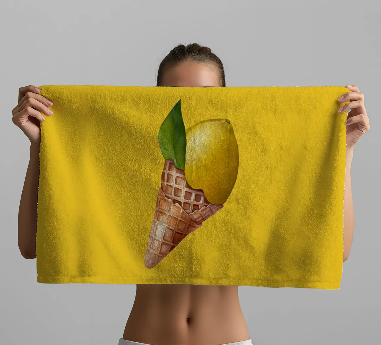 Lemon Ice Cream Cone Illustration – Text on Yellow towel by Stilrausch