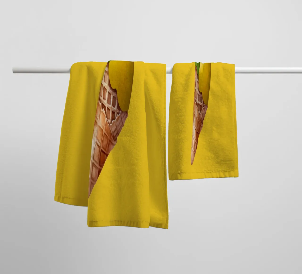 Lemon Ice Cream Cone Illustration – Text on Yellow towel by Stilrausch