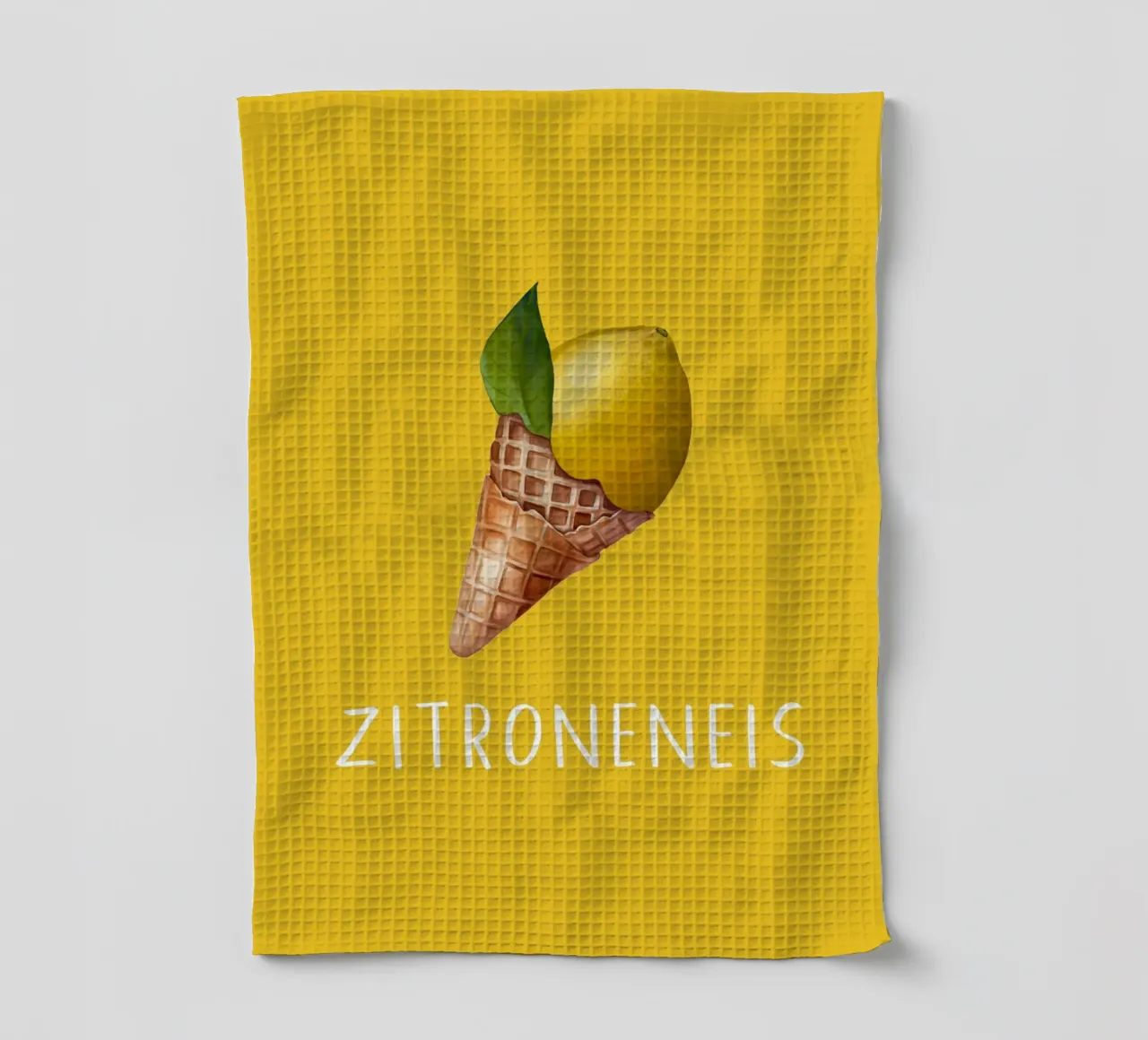 Illustration d'un cône de crème glacée au citron - Texte sur fond jaune torchon de Stilrausch