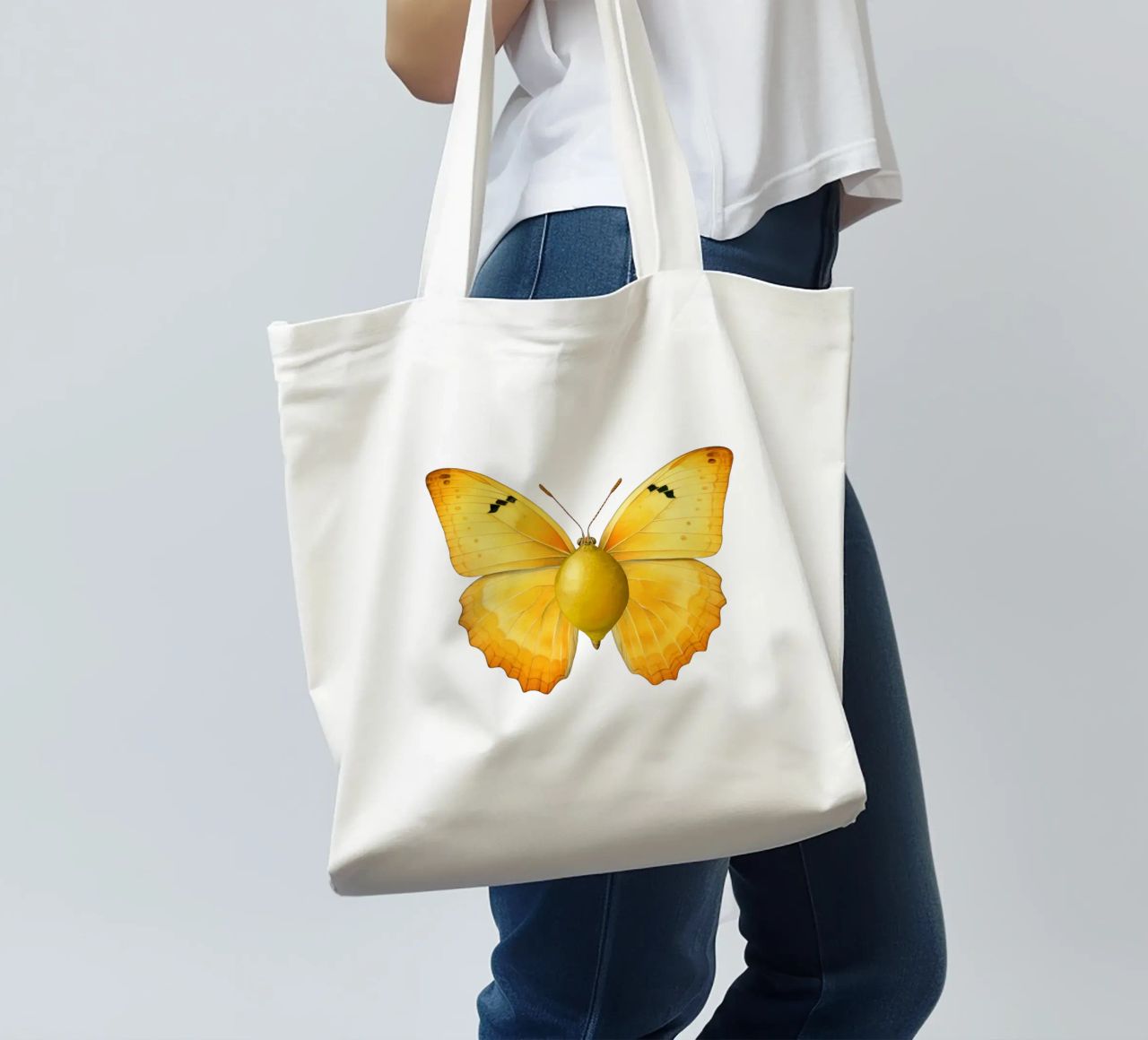 Zitrone Schmetterling mit Zitrone Körper - Transparenter Hintergrund Jutebeutel von Stilrausch