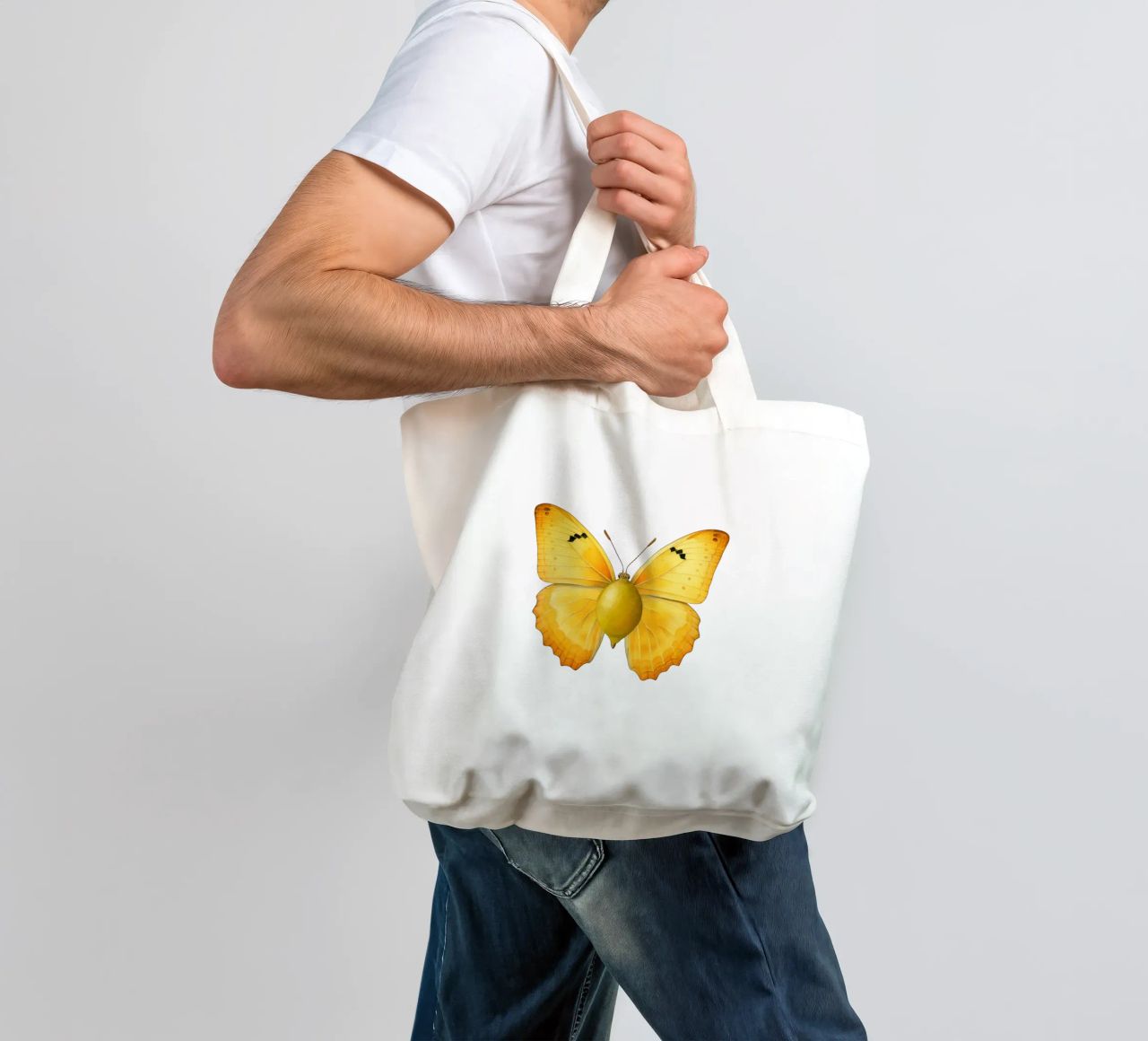 Zitrone Schmetterling mit Zitrone Körper - Transparenter Hintergrund Jutebeutel von Stilrausch