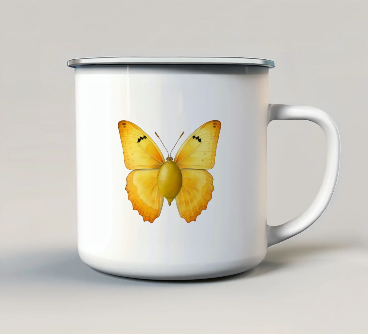 Zitrone Schmetterling mit Zitrone Körper - Transparenter Hintergrund Emaille Tasse von Stilrausch