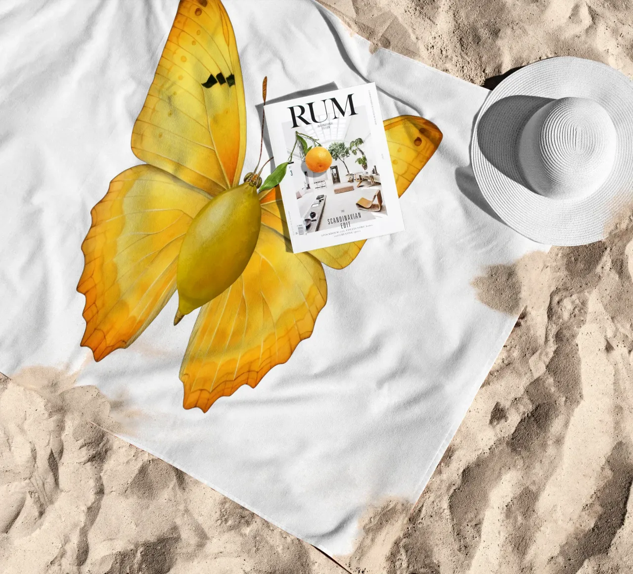 Zitrone Schmetterling mit Zitrone Körper - Transparenter Hintergrund Strandtuch von Stilrausch