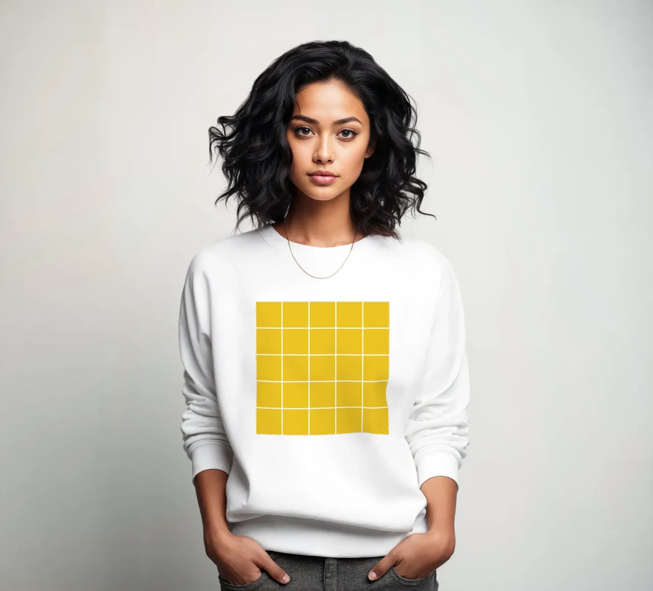 White Thin Checkered Pattern on Yellow Background sweatshirt by Stilrausch