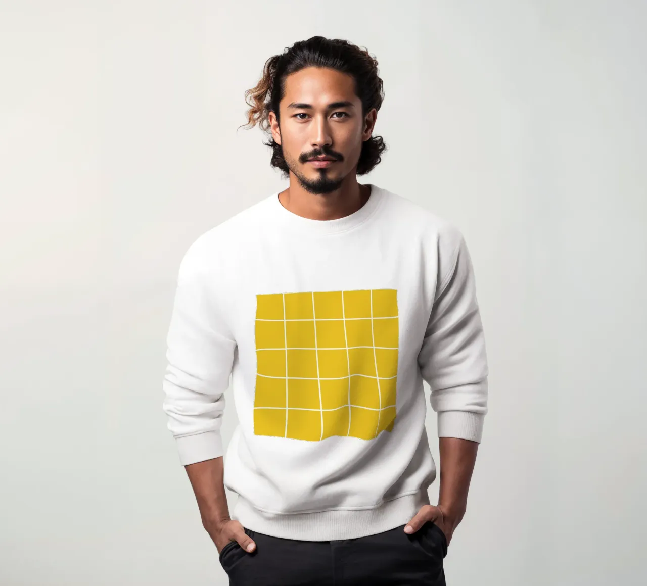 White Thin Checkered Pattern on Yellow Background sweatshirt by Stilrausch