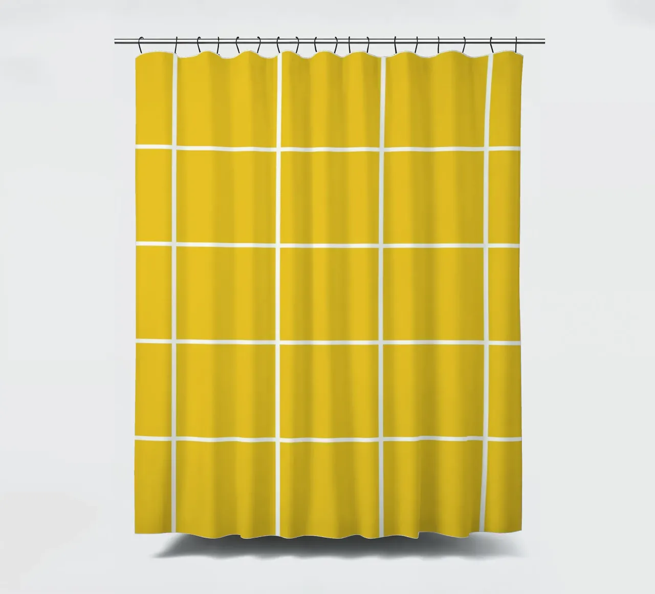 White Thin Checkered Pattern on Yellow Background shower curtain by Stilrausch