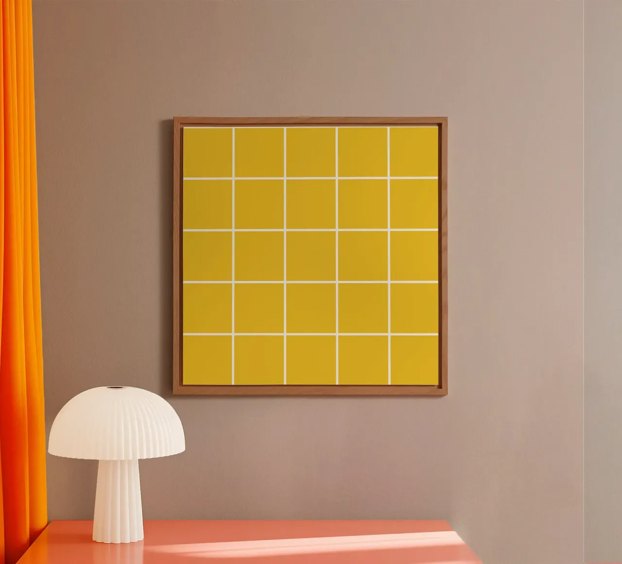 White Thin Checkered Pattern on Yellow Background alu-dibond by Stilrausch